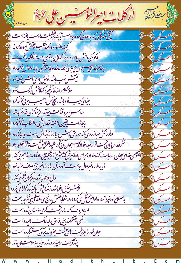 تصویر حدیثی : کلام نورانی علی علیه السلام